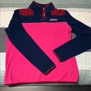 Vineyard Vines Pink and Navy Long Sleeve Fleece Sweater